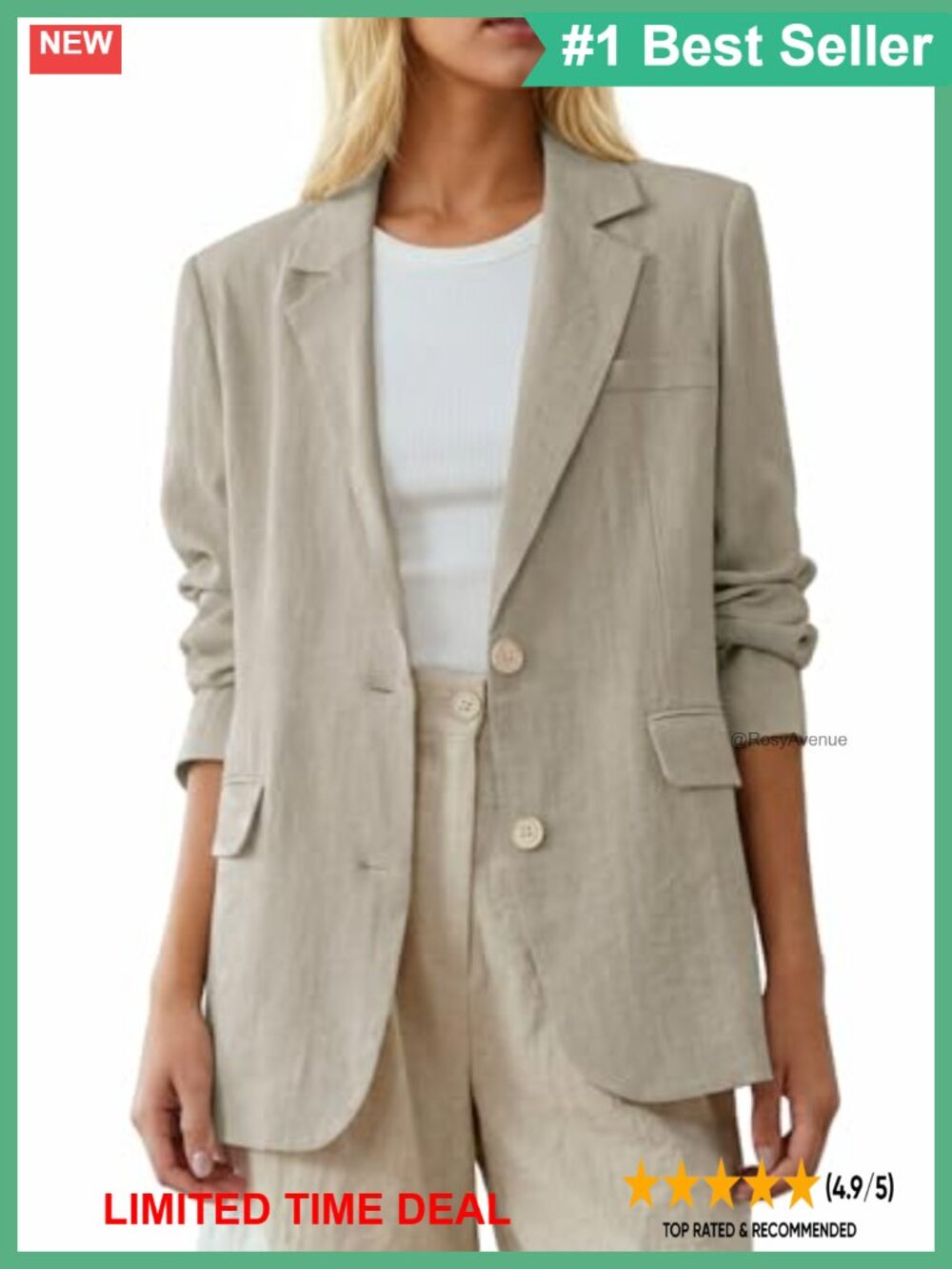 Oversized Longline Linen Blend Blazer Open Front Casual Jacket